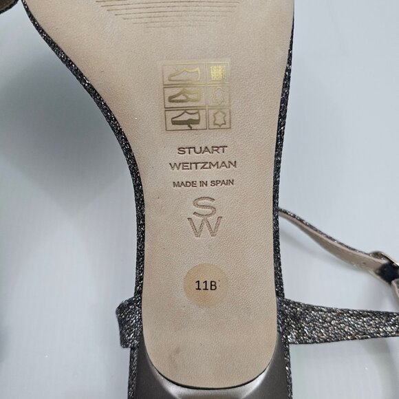 NEW Stuart Weitzman Minimalist 50 Sandal Womens 11 Metallic Pyrite Sparkle Heels - Picture 12 of 14